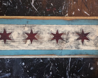 Handcrafted Chicago flag W/ optional key hooks