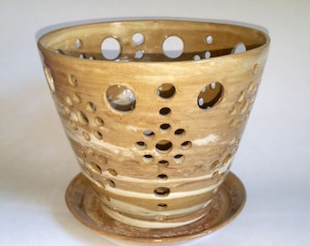 Marbled Clay Orchid Flower Pot with Air Vents and Matching Drip Saucer - Make Your Orchid Happy! Wheel Thrown Pottery