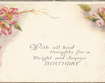 Old Fashioned Pink Country Roses and Poem decorate this Vintage Birthday Postcard 1910d