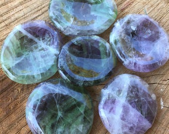 Rainbow Fluorite Worry Stone, Fluorite Stone, Rainbow Flourite Crystal, Flourite Thumb Stone, Blue Green Purple Fluorite,
