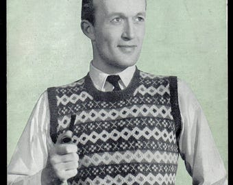 Bestway Man's Fair Isle Slipover Knitting Pattern 2005, 1940s