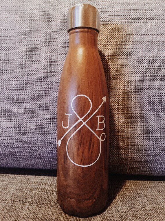 Personalized Love Ampersand Swell Bottle - Teakwood - Wedding, Christmas, Anniversary, Valentine's Day Swell Bottle