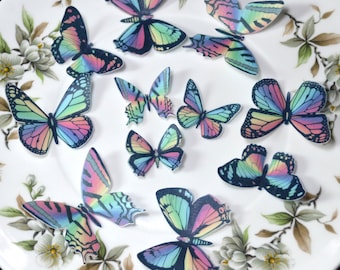 Edible Rainbow Butterflies Wafer Rice Paper 3D Butterfly Wedding Cake Decorations 1st Birthday Cupcake Toppers Baby Shower Cookies Decor RTD