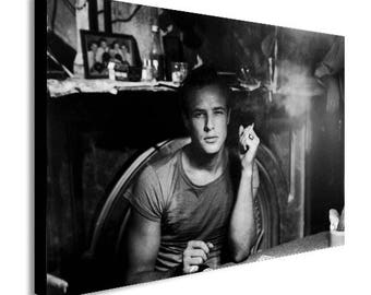 Marlon Brando Smoking - Black And White Canvas Wall Art Print - Various Sizes
