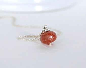 SALE ~ Confetti Sunstone Pendant - Sterling Silver ADD ON Dangle Charm - Genuine Natural Orange Shimmering Gemstone - Pandora Compatible