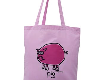 Cute oink PIG pink cotton Tote Bag
