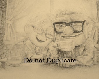 Carl and Ellie from Disney's Pixar's UP 11 x 17 colored pencil print