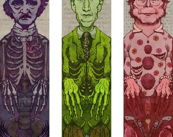 Horror Authors Bookmarks Set Edgar Allen Poe / HP Lovecraft / Stephen King