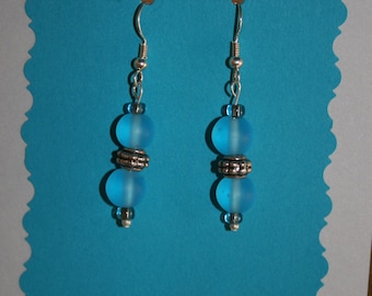 Silver Earrings with Blue Rounds