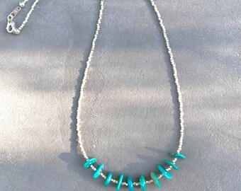 Karen Hill Silver AIYANA women necklace, arizona kingman turquoise smooth rondelle bead