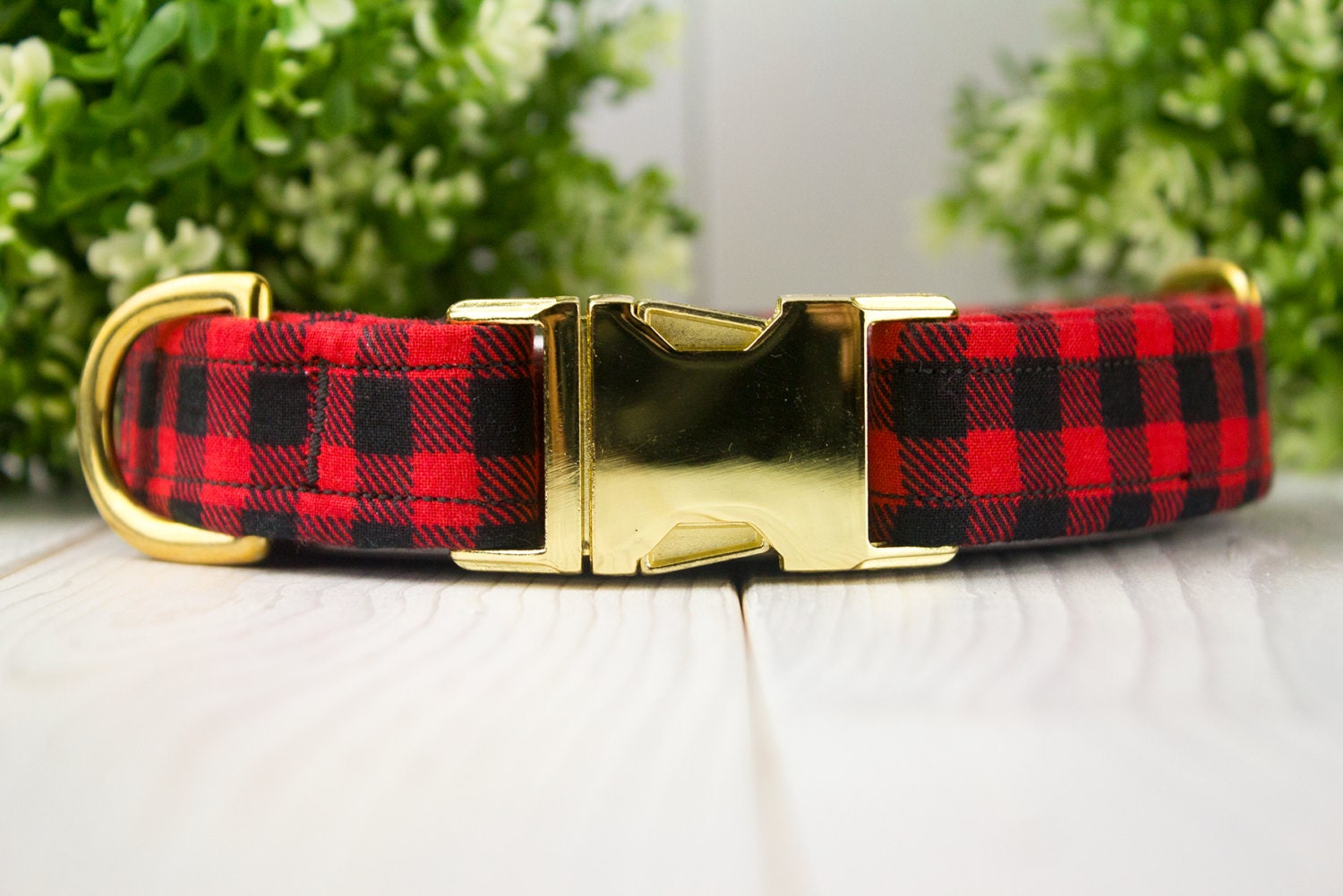 Red Buffalo Plaid adjustable Dog Collar w/ Metal Buckle