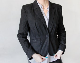 VINTAGE Classic Black Jacket Black Linen Jacket Black Linen Blazer Linen Black Jacket Black Blazer Linen Clothing 90s Hipster Jacket Black