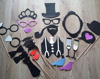 Accessories photobooth x 26 for a wedding with Rhinestones