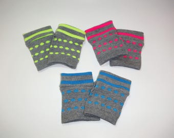 Toddler hand warmers polka dots/ fingerless gloves/ toddler mittens/ gray and pink arm warmers