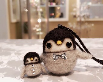 Set of 2 Needle Felted Penguins, Felted Baby Penguin, Miniature Penguin