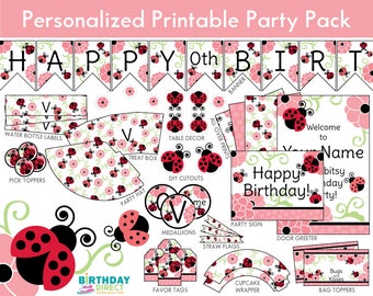 Ladybug Party Personalized Decoration Kit/ Ladybug Printables/ Ladybirds, Flowers/ Downloadable DIY Package/ Digital Download/ PDF File