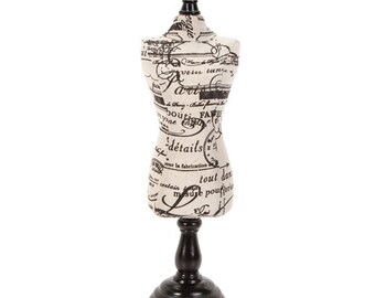 MINI MANNEQUIN JEWELRY DISPLaY NeCKLACE STAnD - NaTURAL FABRICs -Paris Print - 16 Inches High - Great Gift !