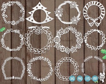 12 Christmas Blank Circle Monogram Wreath Frames SVG Bundle SET 3! | svg cut files | tree, candy cane | leaves | vinyl decal Winter | Cricut