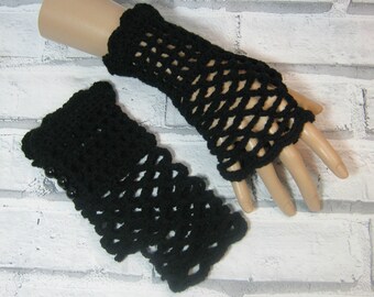 Crochet web gloves, steampunk gloves, lace gloves, mesh gloves, goth gloves, crochet cuffs, goth cuffs, Gothic gloves, web cuffs.