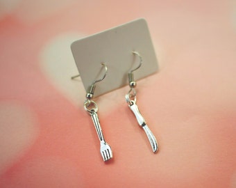 Fork and Knife Earrings, Foodie Jewelry / Dangle Earrings, Christmas Gifts, Gifts for Her, Womens Earrings, Kawaii Earrings, Kitsch Clothing