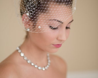 Birdcage Veil French Veiling with Dots Blusher Wedding Veil Ready to Ship in Ivory