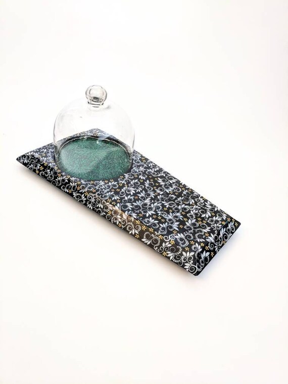Cheese board platter hand painted serving platter cheese tray with glass dome