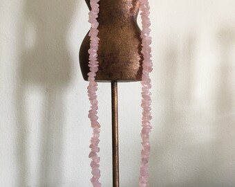 Vintage Rose Quartz Single 30" Long Strand Beaded Necklace