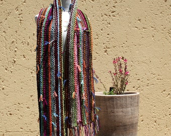 Womens textured scarf , Multi colored scarf , Warm cosy scarf , Chunky scarf , Student gift , Long scarf , Hippie chic scarf , RAINBOW