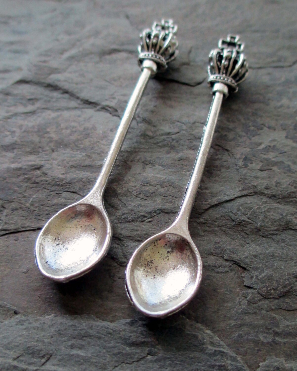 silver toned spoon charms with crown and cross jewelry