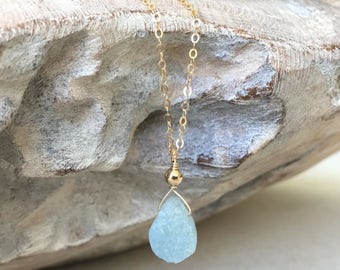 Aquamarine Necklace, Aquamarine Necklace in Gold or Silver, Gold or Silver Raw Aquamarine Necklace, Raw Aquamarine Necklace, Mother Gift