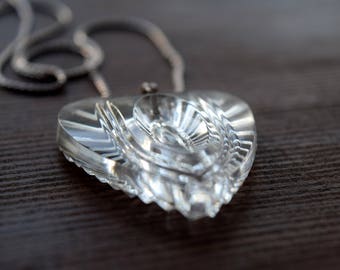 Vintage Clear Glass Heart Necklace ~ Heart Chakra