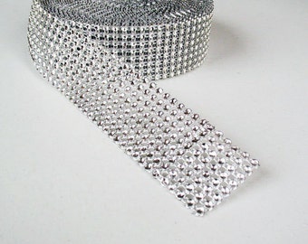 Diamond Rhinestone Ribbon - Silver Rhinestone wrap - party decorations - 1 yd