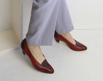 VINTAGE Shoes Leather Heels Colorblock Low Heel Womens Size 8