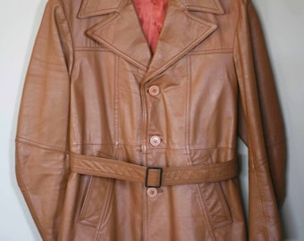 vintage brown leather jacket men's size 42