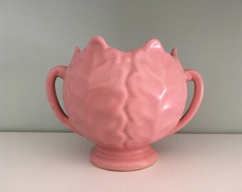 Pink Vintage Vase matte glaze handles cabbage style Pretty!