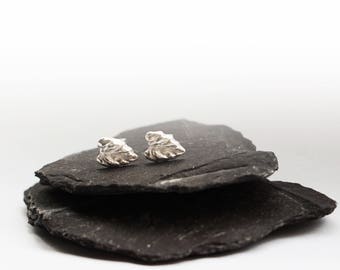Little Leaf Silver Stud Earrings ~ earrings, silver, silver earrings, studs, modern, minimal, geometric, bar earrings, leaves, autumn
