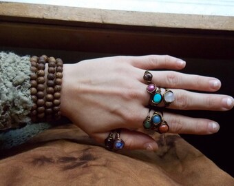 Simple Wire Wrapped Ring with Crystal Gem Stone // Custom Copper Boho Hippie Jewelry Accessories