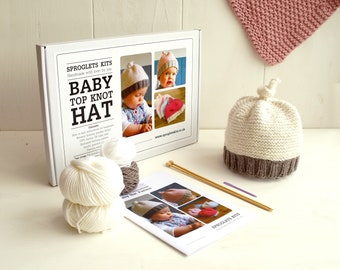 Baby Hat Beginner Knitting Kit / Gift knitting needles / Learn to knit / Easy knitting kit / Baby shower gift / Baby announcement / Baby hat