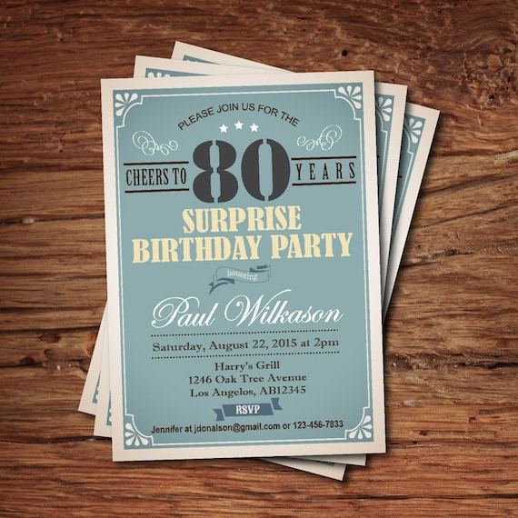 Surprise 80th Birthday Invitation For Man Guy Any Age