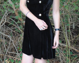 S A L E • 1980s 'S' Velveteen Dress / Double Breasted Dress / Party Dress / Napoleon Dress