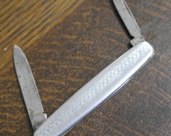 vintage tooled chrome plate pen pockt folding knife