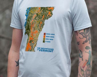 VERMONT Topo Map shirt screenprinted tee 100% cotton mens shirt