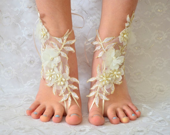 Barefoot sandals wedding gold, Coupon Code Free Shipping, wedding party, wedding shoes lace, wedding shoes for bride 12