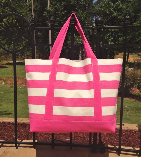 Large Pink and White Canvas Tote Bag