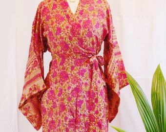 Rose Mini Kimono - Vintage Silk Sari