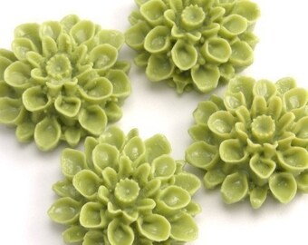 Dahlia Flower Plastic Cabochons Wasabi Green 18mm (4) PC132