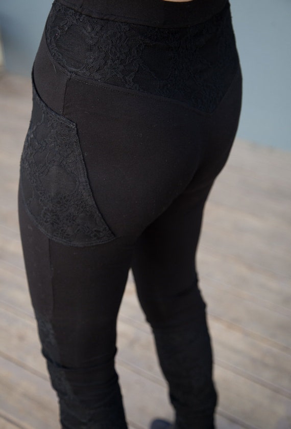 Download black lace ruffle leggings yoga pants womens pants with