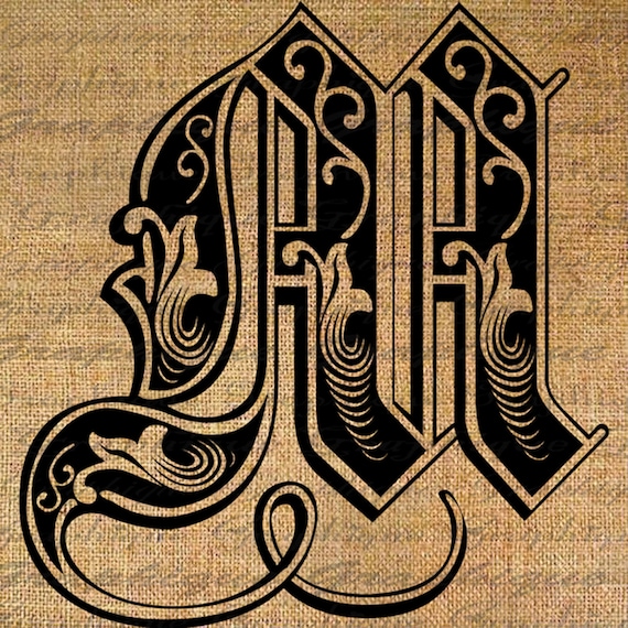 items similar to letter initial m monogram old engraving style type