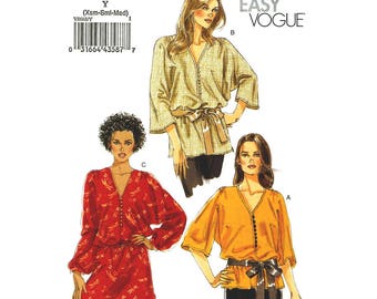 Kimono Top & Tunic Pattern Vogue 8668 Long Boho Top or Loose Tunic 3/4 or Long Sleeve Womens Sewing Pattern Size 4 to 14 UNCUT