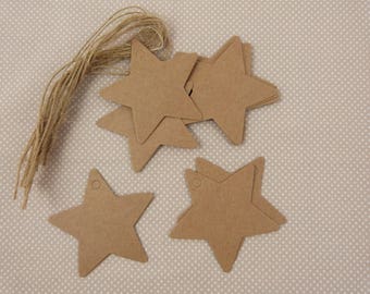 Set of ten labels kraft cardstock, stars